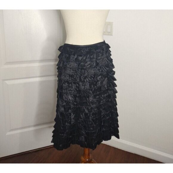 Michael Kors Skirt 4 Black Tiered Ruffled Satin Cocktail - Picture 4 of 5